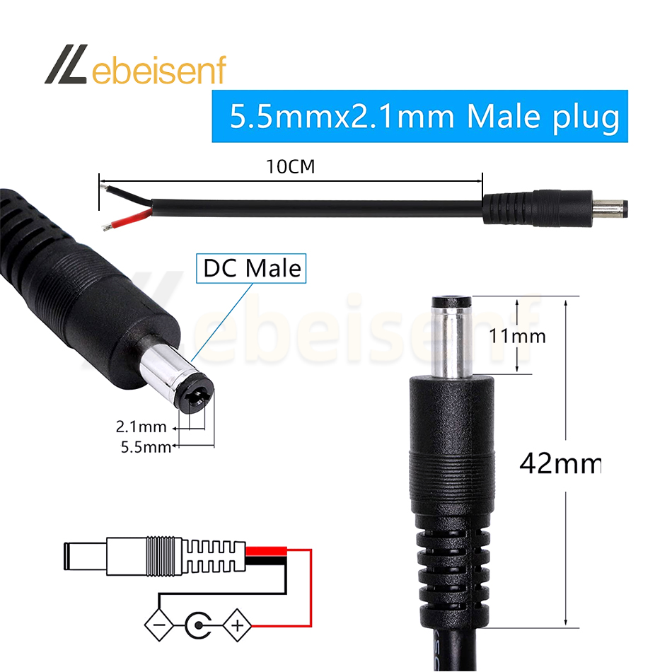 5/10 Pcs 5.5x2.1 Plug DC Male  - Photography Led Lighting Kit avis et prix